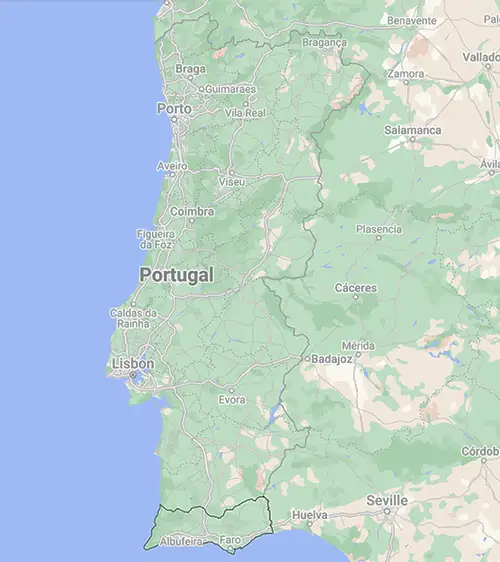 Mapa de Portugal com Algarve