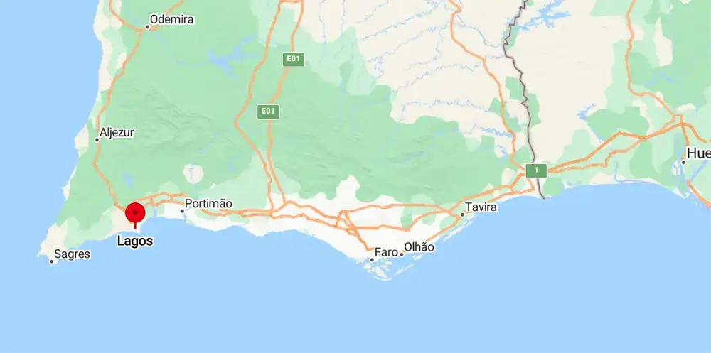 Mapa de Lagos no Algarve