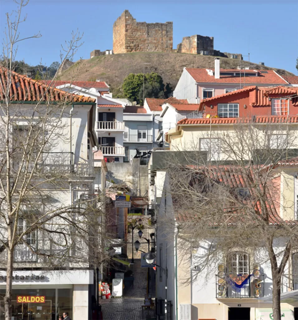 No topo da colina o Castelo de Alcobaça