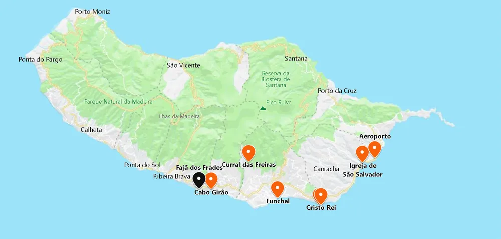 Mapa da Fajã dos Frades na ilha da Madeira.