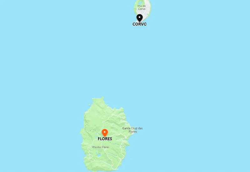 Mapa da Ilha das Flores e Corvo