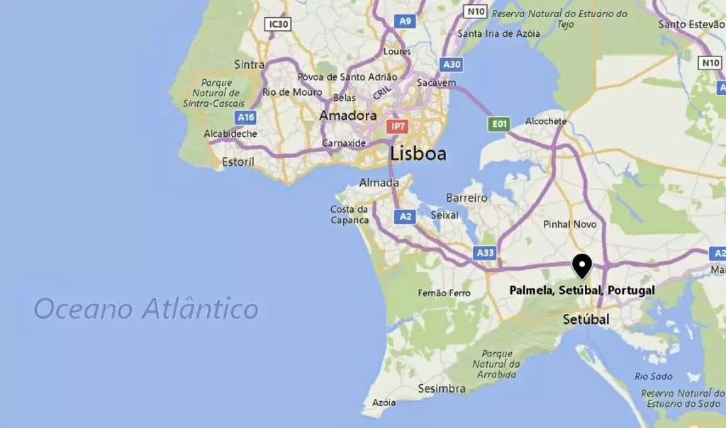 Mapa com a localização de Palmela