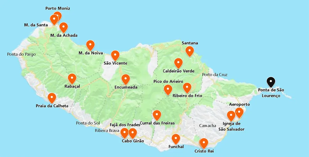 Mapa da Ponta de São Lourenço - sitios visitar madeira