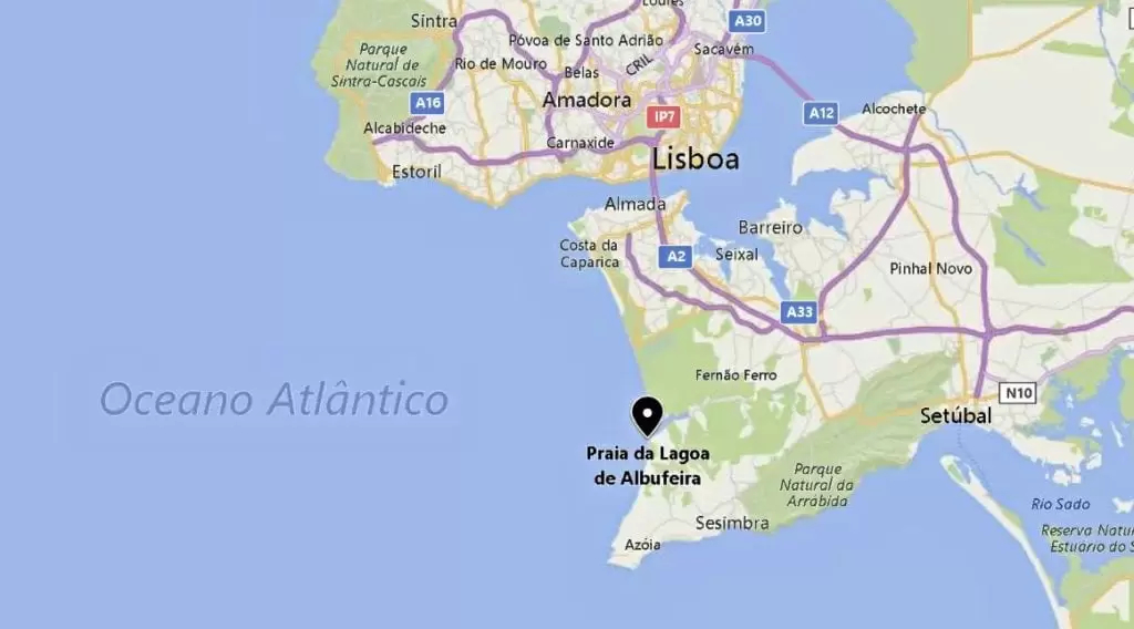 Mapa com a localização da Praia da Lagoa de Albufeira