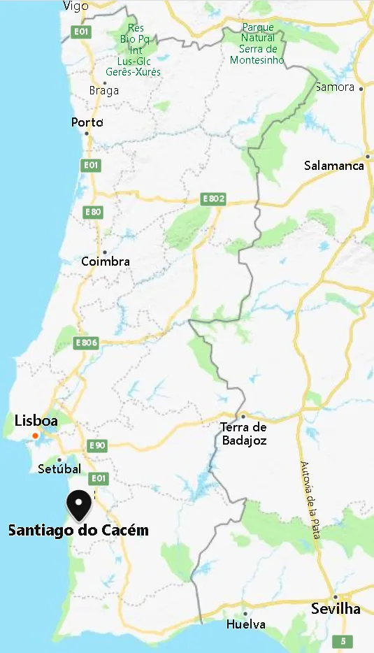 Mapa donde Fica Santiago do Cacém